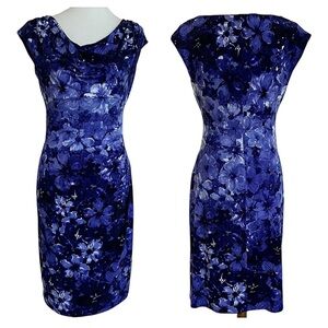 Ralph Lauren Blue Sheath Dress with Cowl Neck and Cap Sleeves